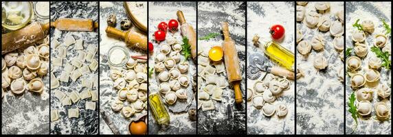 mat collage av italiensk ravioli . foto