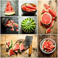mat collage av färsk vattenmelon. foto