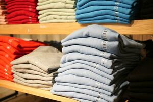 stänga upp av färgrik shirts på hylla i en affär foto