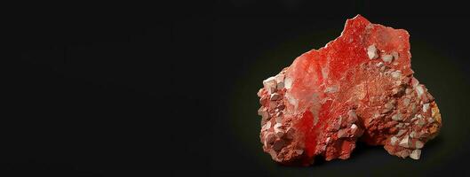 cinnabarit är sällsynt dyrbar naturlig geologisk sten på lutning bakgrund i låg nyckel, isolera. ai genererad. foto
