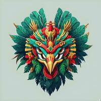 Hök quetzalcoatl huvud, symmetrisk, platt ikon design, ai genererad foto