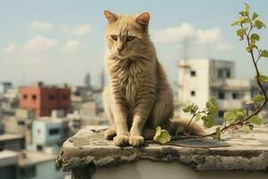 en katt Sammanträde på en avsats generativ ai foto