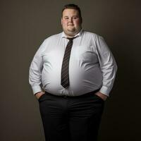 en fett man i en vit skjorta och slips generativ ai foto