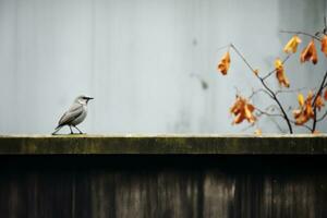 en små fågel är stående på en avsats generativ ai foto
