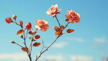 en knippa av blommor i främre av en blå himmel generativ ai foto