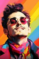 en målning av en man med solglasögon och en färgrik slips generativ ai foto