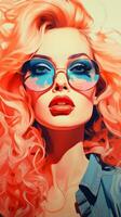 en målning av en kvinna med röd hår och solglasögon generativ ai foto