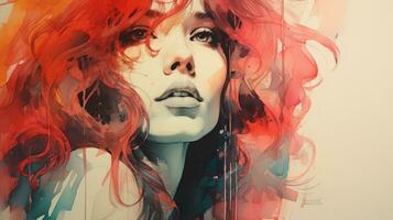 en målning av en kvinna med röd hår generativ ai foto