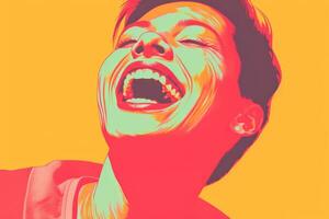 en pop- konst bild av en kvinna skrattande generativ ai foto