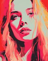 en pop- konst stil porträtt av en kvinna med lång blond hår generativ ai foto