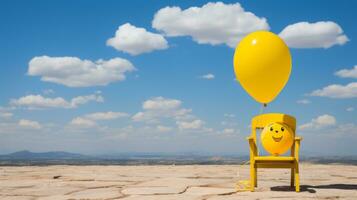 en gul stol med en smiley ansikte på den generativ ai foto