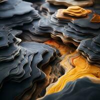 ett abstrakt bild av stenar med orange och svart färger generativ ai foto