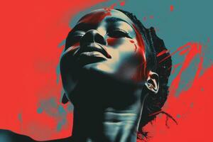 ett bild av ett afrikansk kvinna med röd måla på henne ansikte generativ ai foto