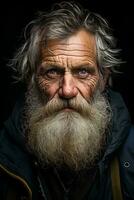 ett gammal man med en skägg och blå ögon generativ ai foto