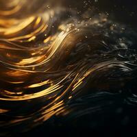 gyllene vågor på en svart bakgrund generativ ai foto