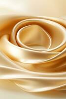 3d tolkning av en gyllene silke tyg på en vit bakgrund generativ ai foto