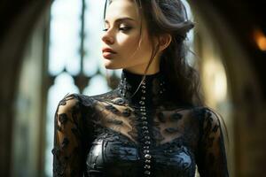 en skön kvinna i en gotik stil klänning generativ ai foto