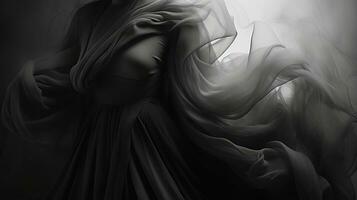 en svart och vit bild av en kvinna i en svart klänning generativ ai foto