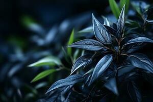 en stänga upp av en växt med mörk grön löv generativ ai foto