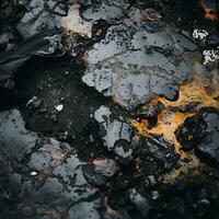 en stänga upp se av svart och orange olja på de jord generativ ai foto