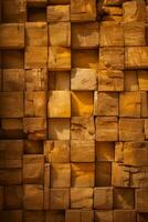 en lugg av trä- plankor staplade tillsammans i en vägg generativ ai foto