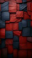 en röd blå och svart vägg med trä- block generativ ai foto