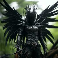 en staty av en svart ängel med vingar generativ ai foto