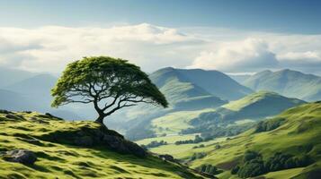 en träd på topp av en kulle generativ ai foto