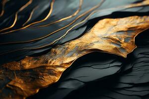 ett abstrakt bild av guld och svart på en svart bakgrund generativ ai foto