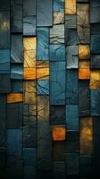 ett abstrakt vägg med blå orange och svart kvadrater generativ ai foto