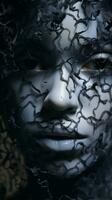 ett bild av en kvinnors ansikte täckt i svart vinstockar generativ ai foto