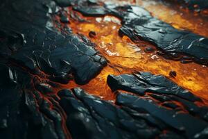 ett bild av lava strömmande över stenar generativ ai foto