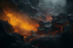 ett bild av lava strömmande ut av de jord generativ ai foto
