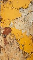 ett gammal gul målad vägg med peeling måla generativ ai foto