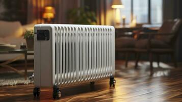 mysigt levande - elektrisk radiator värmare förstärker bekvämlighet. generativ ai foto