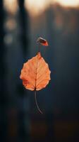 ett orange blad hängande från en träd generativ ai foto