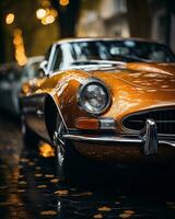 ett orange sporter bil parkerad på de sida av de väg generativ ai foto