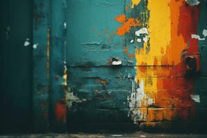 färgrik vägg med peeling måla generativ ai foto