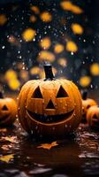 halloween pumpor i de regn generativ ai foto