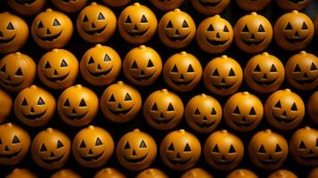 många halloween pumpor är anordnad i en rad generativ ai foto
