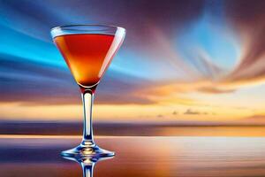 cocktail i en glas på de strand. ai-genererad foto