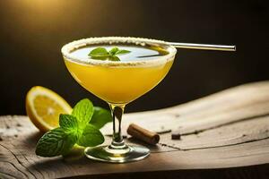 cocktail i en glas med citron- och mynta. ai-genererad foto