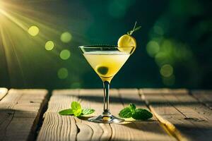 cocktail på en trä- tabell med Sol lysande. ai-genererad foto