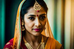 en skön indisk brud i traditionell klädsel. ai-genererad foto