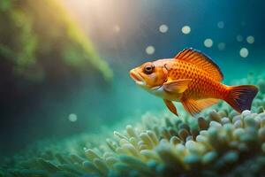ett orange fisk simning i ett under vattnet hav. ai-genererad foto