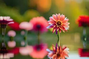 blommor i vatten med reflexion. ai-genererad foto