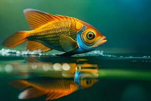 en fisk med en ljus orange kropp och blå ögon. ai-genererad foto