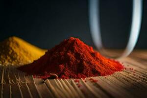en lugg av röd, gul och orange färgad kryddor. ai-genererad foto