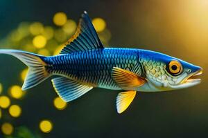 en fisk med blå och gul fenor. ai-genererad foto