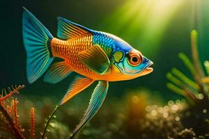 en fisk med ljus färger simning i de hav. ai-genererad foto